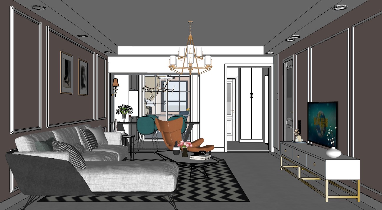 SketchUp design of living room, example 2