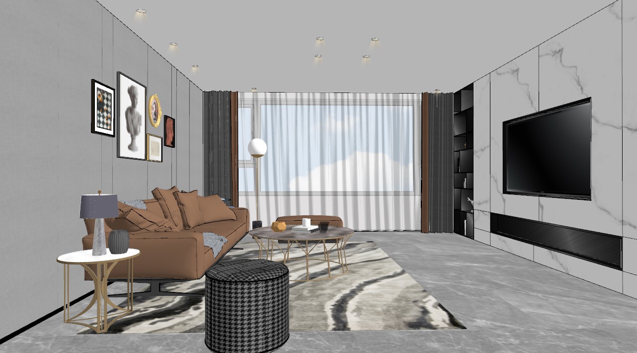 SketchUp design of living room, example 3
